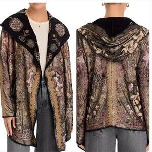 Johnny Was Biya Embroidered Metallic Short Hoodie Agatha L NWT $490